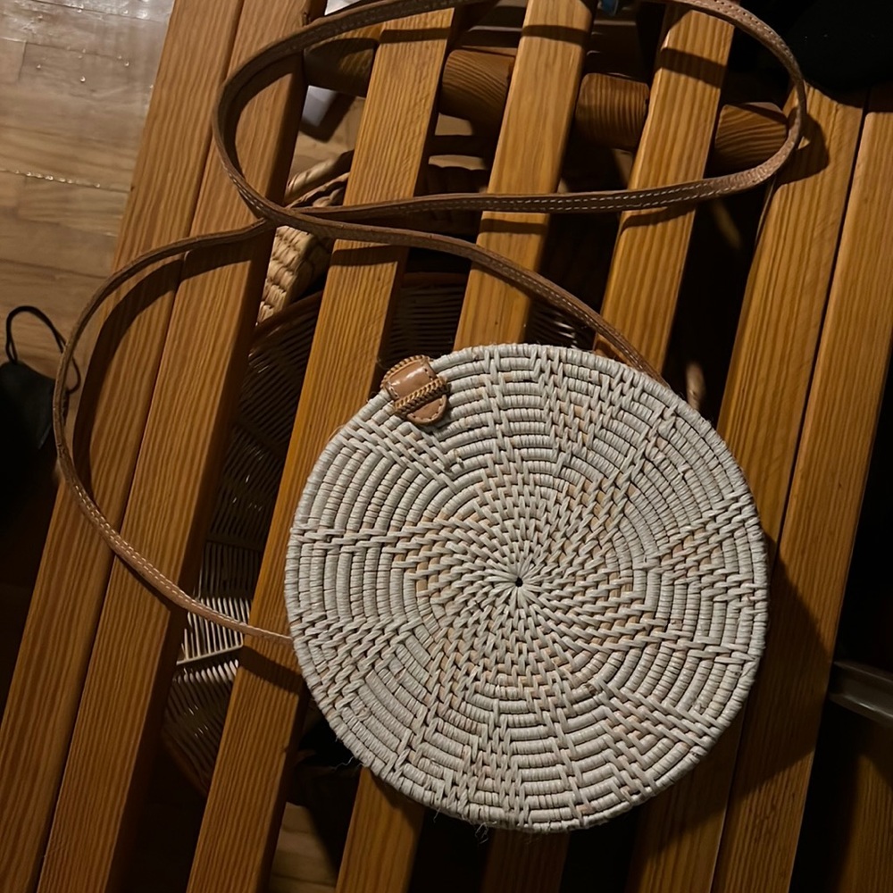 Round bali rattan woven purse bag